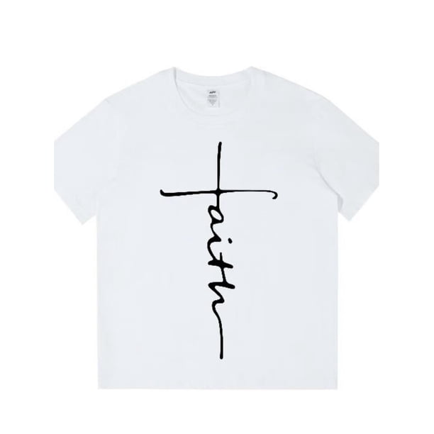 Men's Faith Back Print Short Sleeve T-Shirt - Soft 100% Cotton Oversized Casual Tee for Gym, Sports & Casual Attire - Breathable Summer & Year-Round Comfort, Gym Apparel, Graphic Back Design