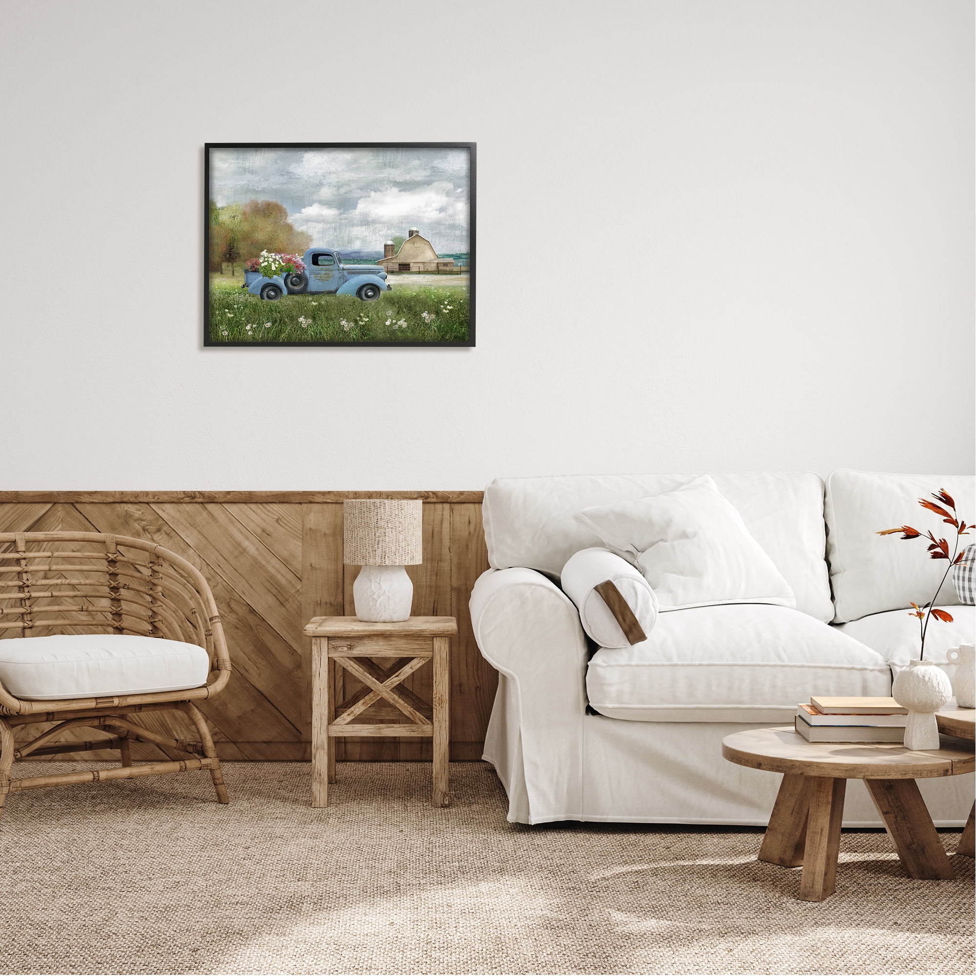 Stupell Industries Vintage Blue Truck Flower Bouquet Cloudy Sky Farmhouse , 30 x 24, Design by Nan