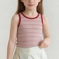 thumbnail image 2 of Girls Cropped Tanks - Crew Neck Crop Tank Tops for Girls Casual Striped Print Lightweight Sleeveless Crop Tops Red 11-12 Years, 2 of 5