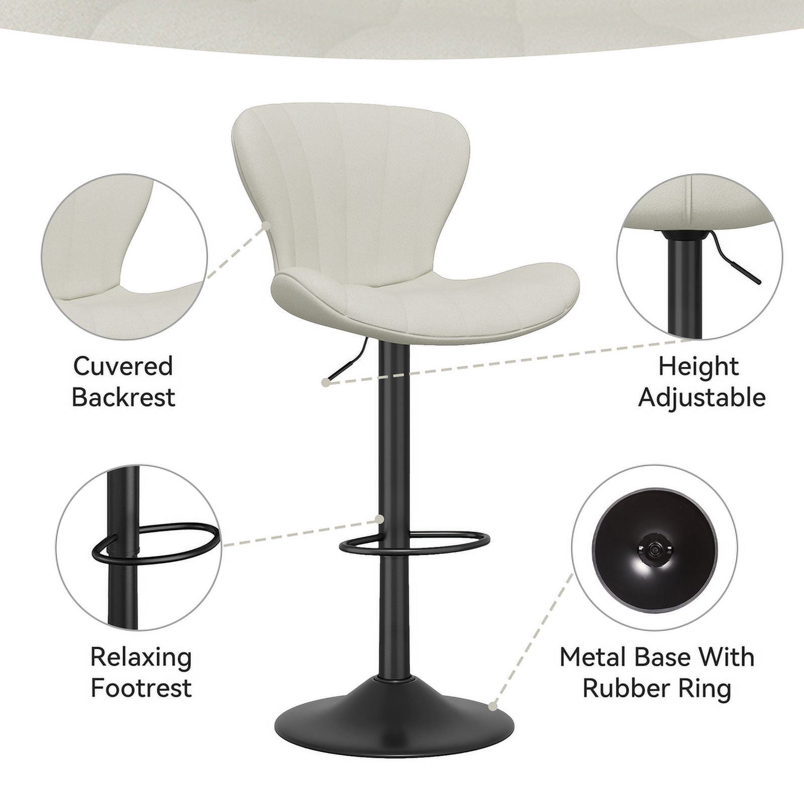 Hawsaiy Modern Swivel Bar Stools Set of 4, Faux Leather Upholstered Counter Height Bar Chairs, Waterproof Barstools for Kitchen Island & Home Bar,Beige