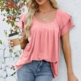 thumbnail image 5 of Plebaso Women's Ruffle Short Sleeve Tunic Tops Pleated Crew Neck Casual Summer Shirts Vacation Beach, 5 of 6
