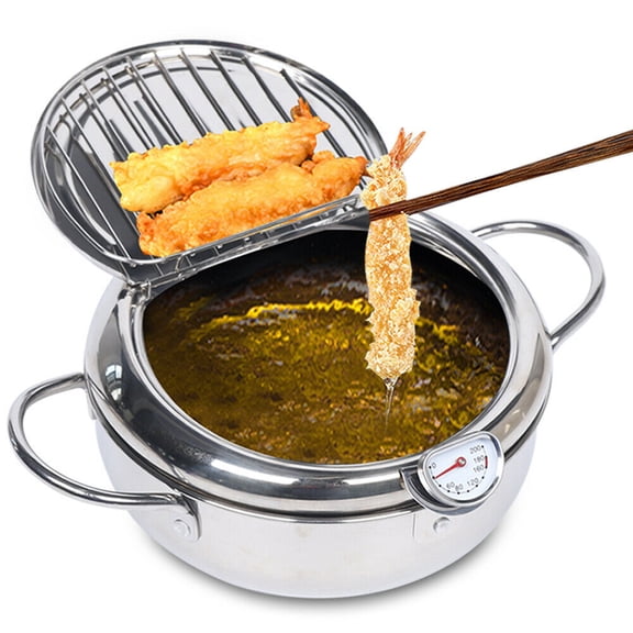 Miumaeov Deep Frying Pan 304 Stainless Steel 2.2L Kitchen Non-sticky Deep Fryer Pot with Temperature Control & Lid
