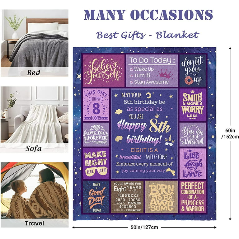 8 Year Old Girl Gifts Blanket - Gifts for 8 Year Old Girls - 8
