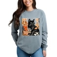 thumbnail image 2 of Black Cat Fall Leaves Distressed - Women's Garment Dyed Long Sleeve Graphic T-Shirt, 2 of 16