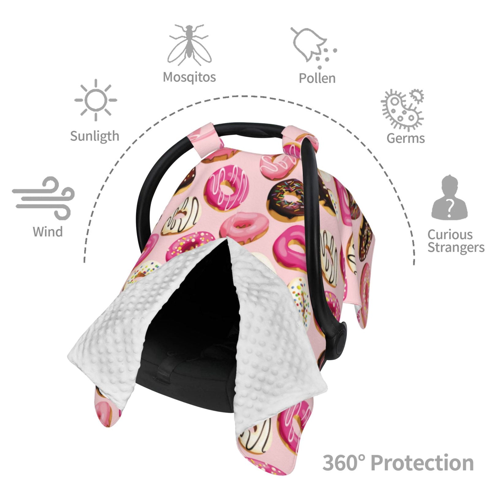 Car Seat Cover Baby - Pink Brown White Donut Print Breathable Infant Car Seat Cover for Baby Carseat, Lightweight Comfort Baby Essentials Must Haves Newborn Stuff for Girl Boy