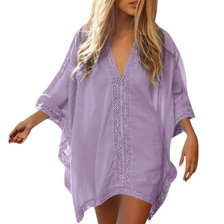 MSJUHEG Beach Cover Ups for Women Swimsuit Coverup for Women Caftans for Women Beach Bathing Suit Swim Bikini Swimsuit Oversized Cover Up Dresses Caftans for Women Caftans for Women Purple One Size