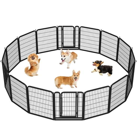 Yaheetech 31.5" H 16-Panel Portable Steel Dog Playpen with 2 Doors, Black