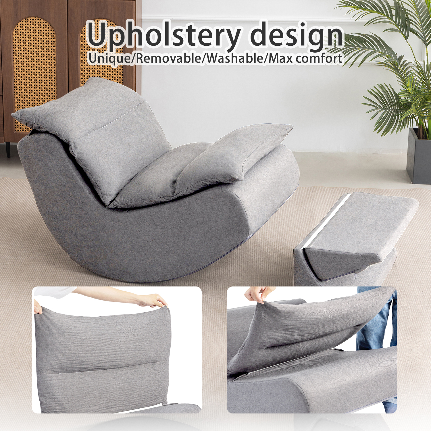 Cynefin Rocking Chair Nursery Glider, Boneless Chair, Convertible Upholstered Memory Foam Compressible Sitting Lounge Chair, Fireside Chair for Reading Relaxing in Livingroom Bedroom
