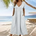 thumbnail image 3 of Women's Summer Maxi Dress V-Neck Short Sleeved Waist Casual Maxi Dress Summer Dresses for Women with Pockets, 3 of 5