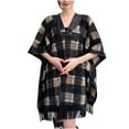 thumbnail image 2 of Plaid Shawl Wraps for Women Soft Warm Fuzzy Fleece Fringed Tassels Blanket Poncho Cape Oversize Cardigan Sweater (One Size, Black), 2 of 3