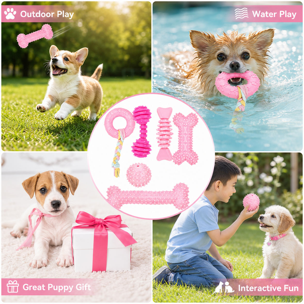 COUTEER Puppy Toys, 6-Pack Dog Chew Set, Pink photo 4