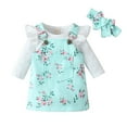thumbnail image 3 of EnJoCho Matching Baby Girls Clothes Girls Long Sleeve Ribbed Romper Bodysuits Floral Prints Suspenders Skirt Headbands Outfits Little Girl Cute Trendy Clothing Set 3-6 Months, 3 of 9