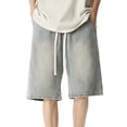 thumbnail image 1 of Pantalones cortos Cagnkofi para hombre, estilo casual de verano, de mezclilla, holgados, estilo Y2K, moda urbana., 1 of 4
