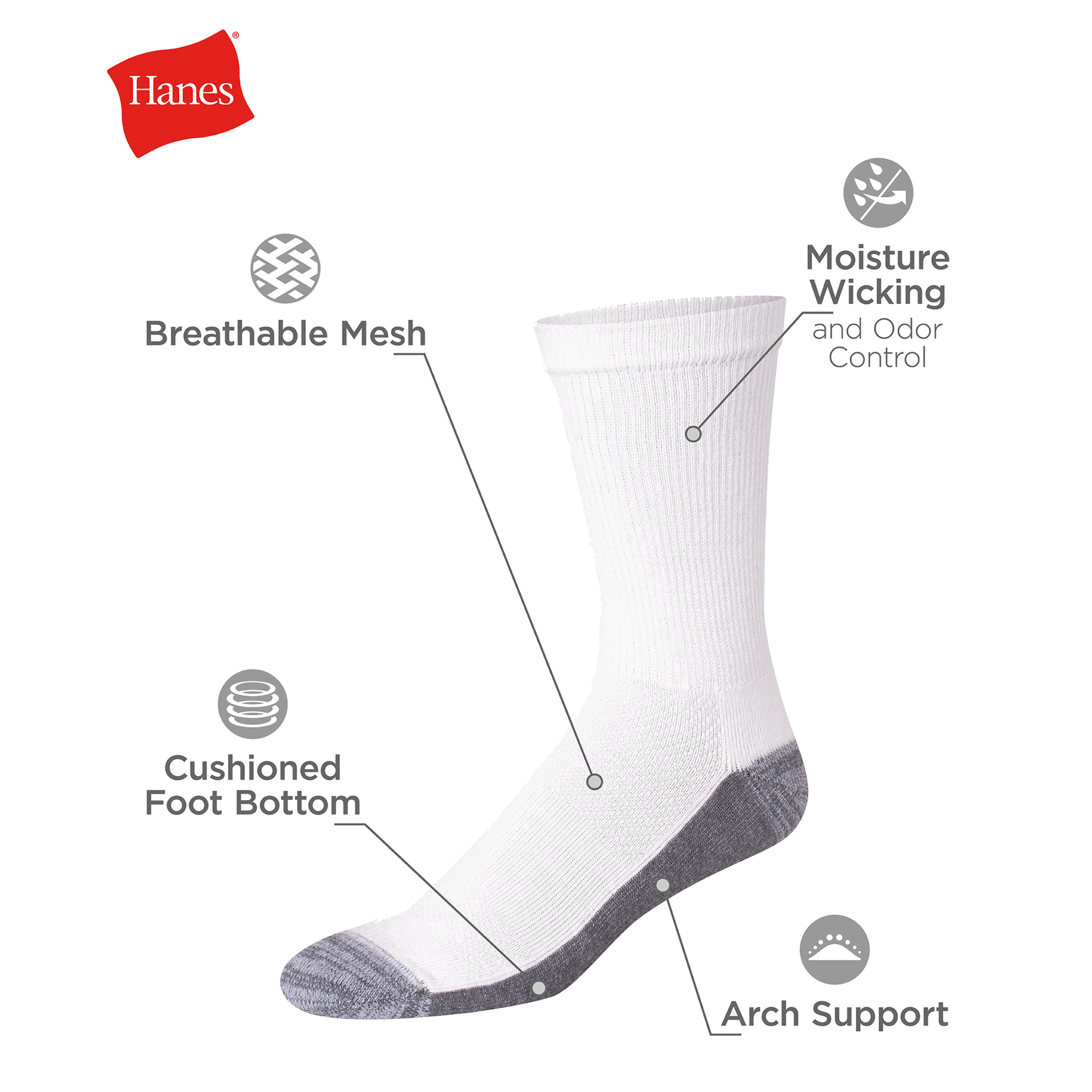 Hanes Men's X-Temp Cushioned Crew Socks, 12-Pack photo 3