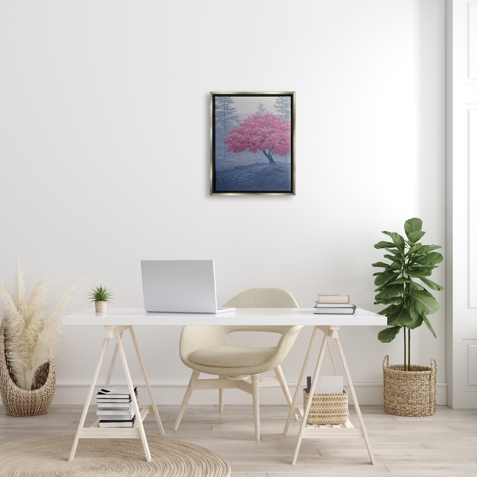 Stupell Spring Cherry Blossom Foggy Path Landscape Photography Gray Floater Framed Art Print Wall Art