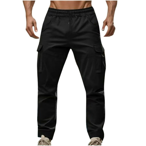 LNWUY Mens Casual Cargo Joggers Pants Elastic Waist Drawstring Stretch Relaxed Fit Work Pants Tapered Sweatpants Black L