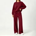 thumbnail image 6 of Costeam Women Crew Neck Long Sleeve Top Wide Leg Pants 2 Piece Outfit Set Soft Stretch Knit Loungewear Tracksuit with Side Pockets Loose Fit Casual Daily Outdoor Bottom Sets, 6 of 6
