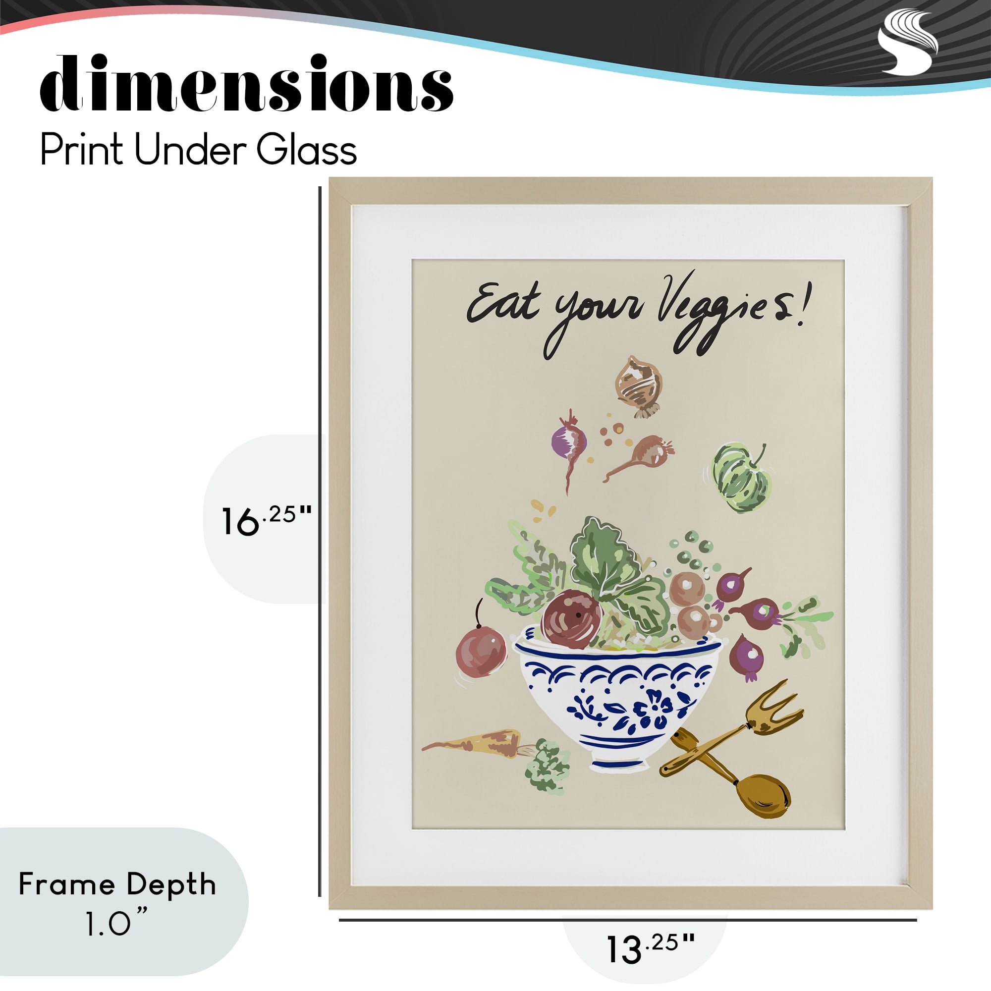 Stupell Industries Eat Your Veggies Bowl Birch Framed Print Under Glass, design by Ani Del Sol