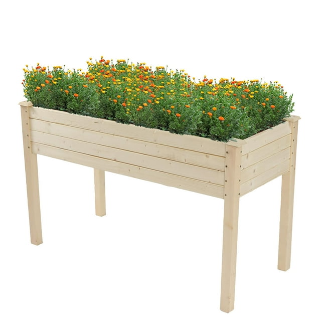 Zimtown 48.83 x 22.44 x 29.92" Outdoor Wooden Raised Garden Bed Planter Raised Bed for Vegetables, Grass, Lawn, Yard - Natural
