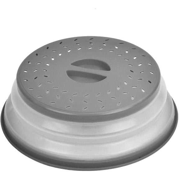 Microwave Plate Cover 10.5" Round with Steam Vents Collapsible Splatter Proof with Easy Grip Handle Dishwasher-Safe, BPA-Free Silicone & Plastic by Polerce - Gray