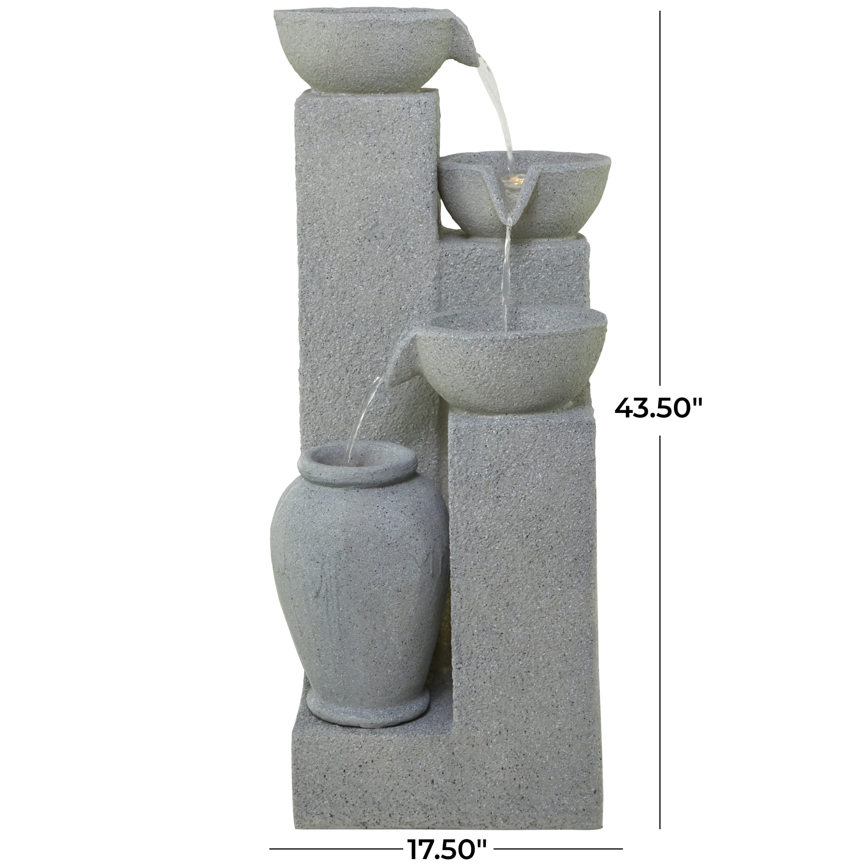 DecMode Light Gray 4 Tier Fountain Indoor Outdoor Decor with LED Light