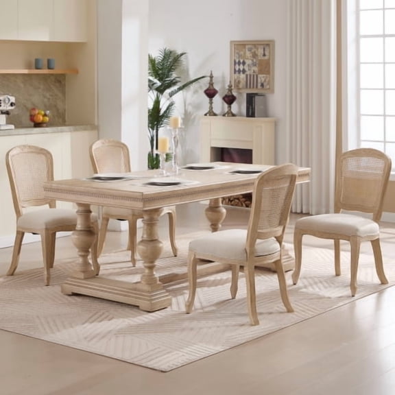Nmkwnr Pack of 2 Armless Dining Chairs with Rattan Back and Wood Legs, Upholstered Side Chair for Living Room, Kitchen,Restaurant, Beige(Only 2 Pack Chairs)