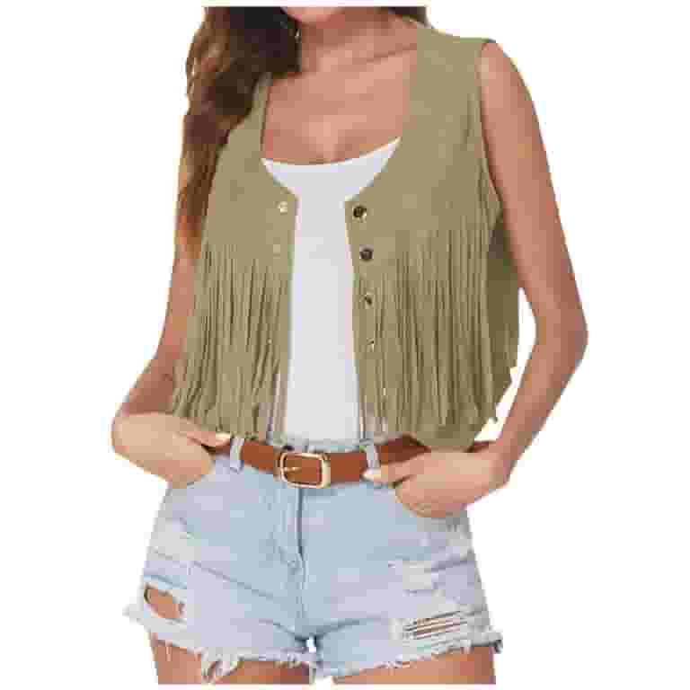 1着でも送料無料 Cropped Womens YANHAIGONG Tassel 70s Retro Vest Sleeveless Clothing