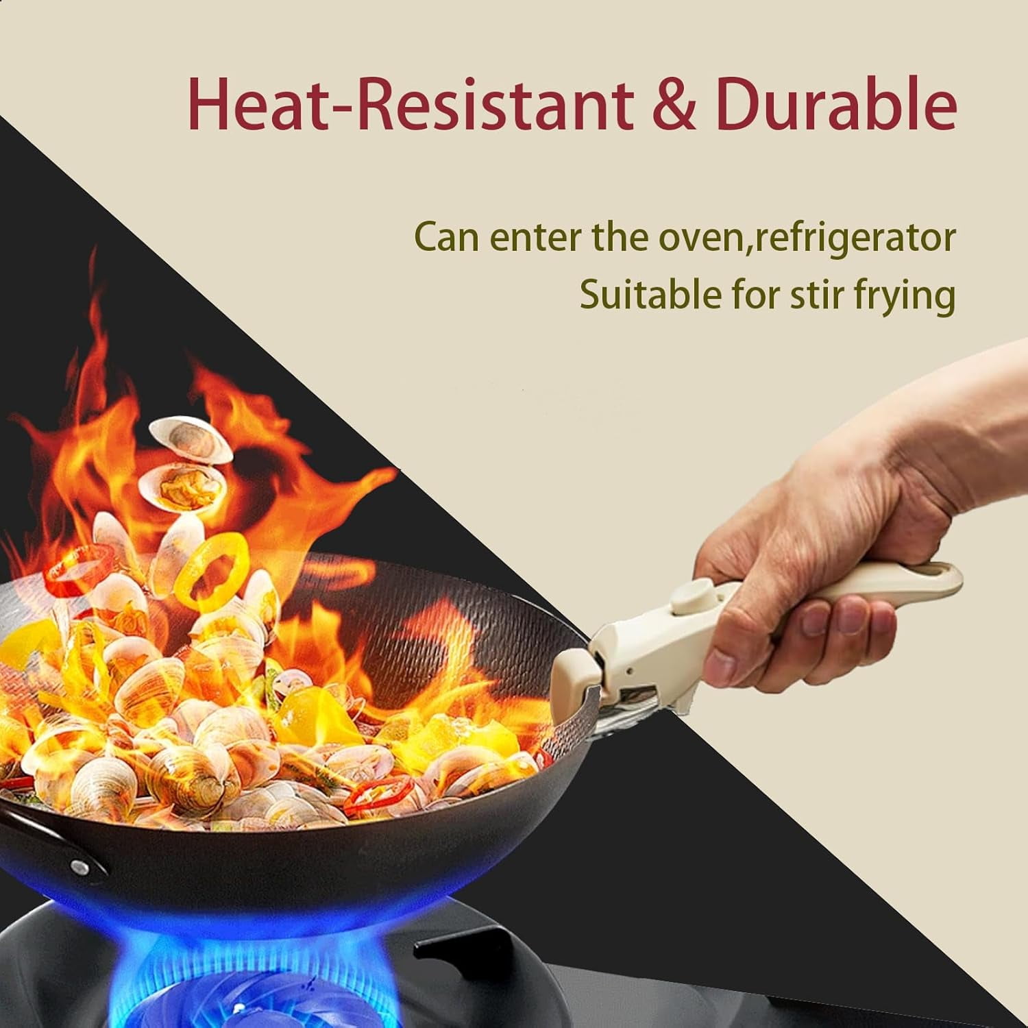 Removable Pot Handle, Cream White Detachable Pan Handles, Universal Replacement Handles for Pots and Pans with 2 PCS Silicone Oven Mitts Heat Resistant, Fits All Cookware