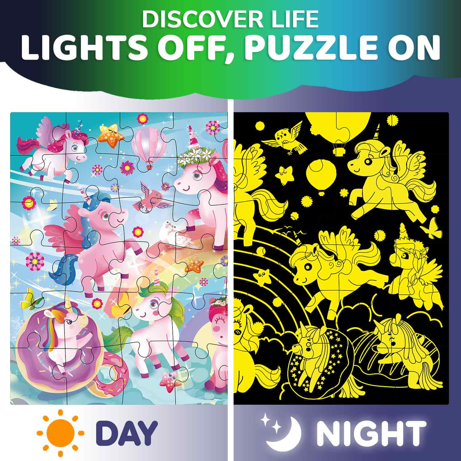 Quokka Floor Puzzle for Kids Ages 4-8 – Glow in the Dark Learning Toys  – Puzzles for Toddlers with Magical Unicorn Scene