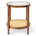 thumbnail image 3 of IVV Small Round End Table with Tempered Glass Top and Rattan Shelf – 19.7in Boho Style Patio Side Table, or Plant Stand for Living Room, Bedroom, Balcony, Indoor & Outdoor Usage (Walnut), 3 of 9