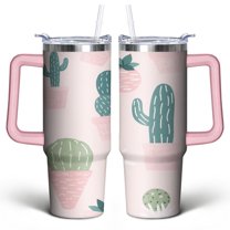 Cactus 30 Oz Tumbler with Handle Lid and Straw, Stainless Steel Double Walled Vacuum Insulated Cup, Cute Anniversary Wedding Birthday Gifts Tumbler for Women Men Friends Outdoor Indoor