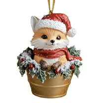 Elainilye Fox Christmas Ornament Cute Acrylic Tree Pendant for Holiday Decor, Adorable Animal Themed Ornament for Tree and Gift, Festive Hanging Decoration for Kids and Family