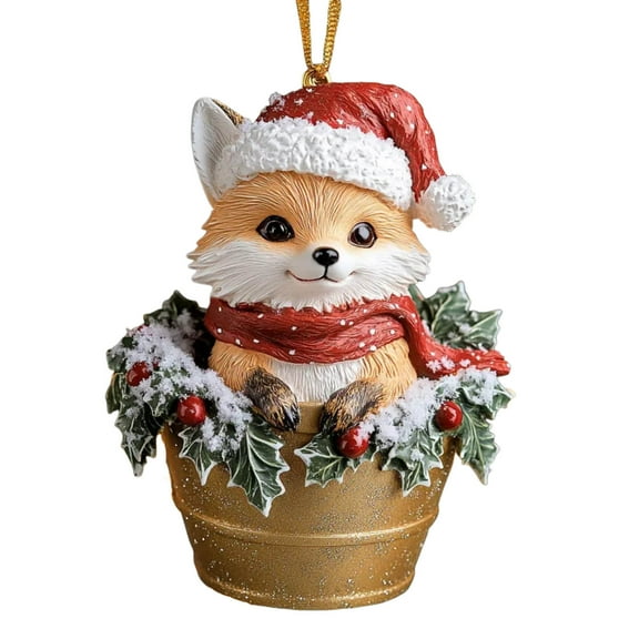 Elainilye Fox Christmas Ornament Cute Acrylic Tree Pendant for Holiday Decor, Adorable Animal Themed Ornament for Tree and Gift, Festive Hanging Decoration for Kids and Family