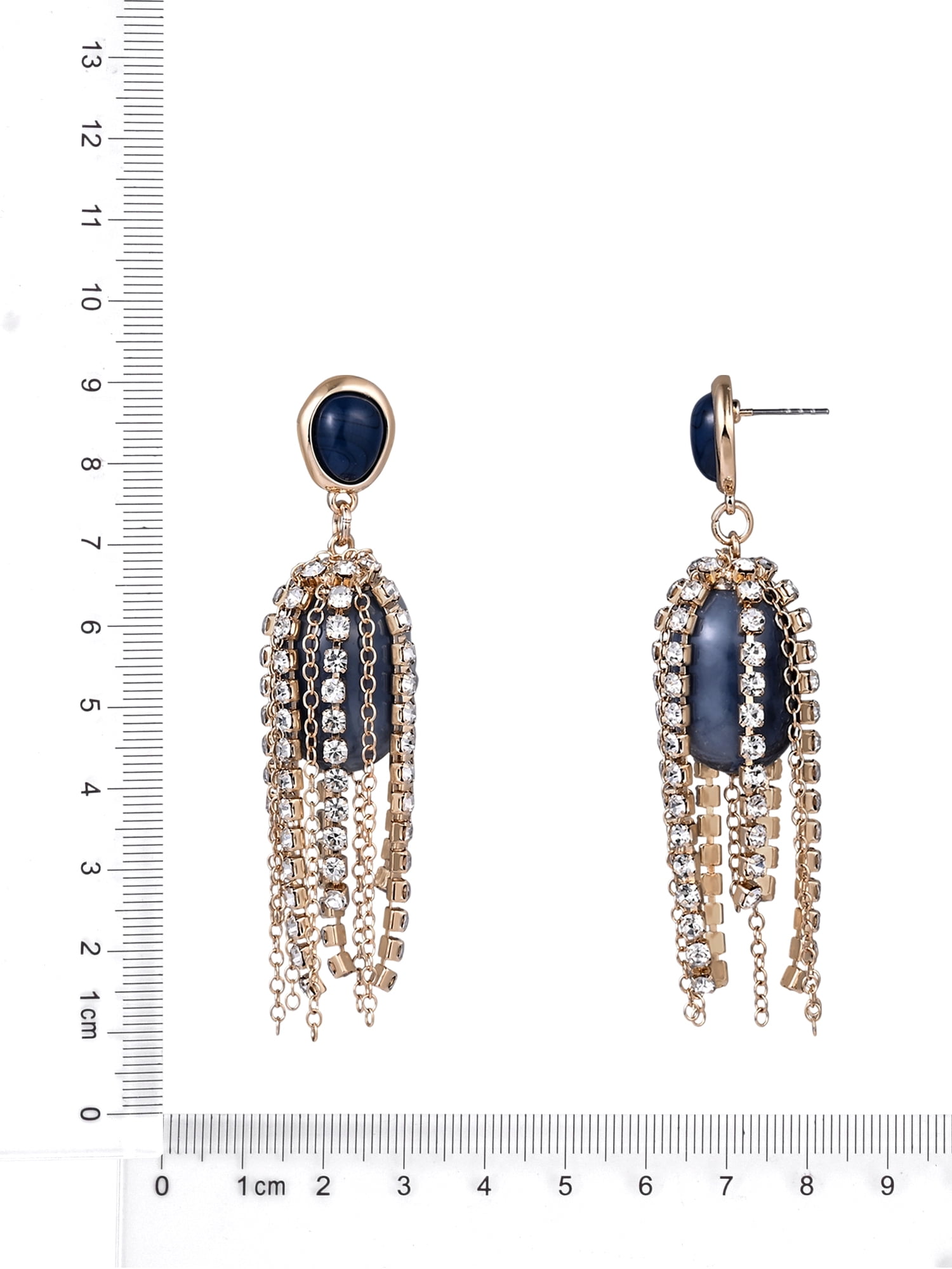Scenario Women's Gold-Tone Faux Pearl Blue Swirl Stone Rhinestone Chain Drop Earrings