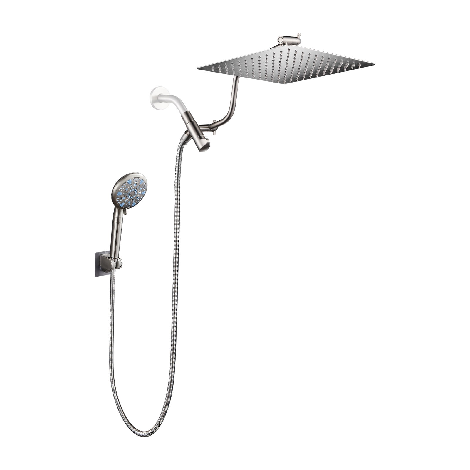 Cobbe 12-Inch Dual Shower Heads with Handheld Spray Combo, 3-Way Rain Shower Head, 9-Spray Patterns Handheld Shower, Brushed Nickel