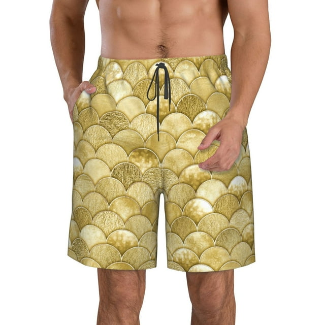 Wukai Mermaid Fish Scale Print Beach Trunks with Compression Liner Swimsuit Quick Dry Beach Sports Shorts with Pocket-XX-Large