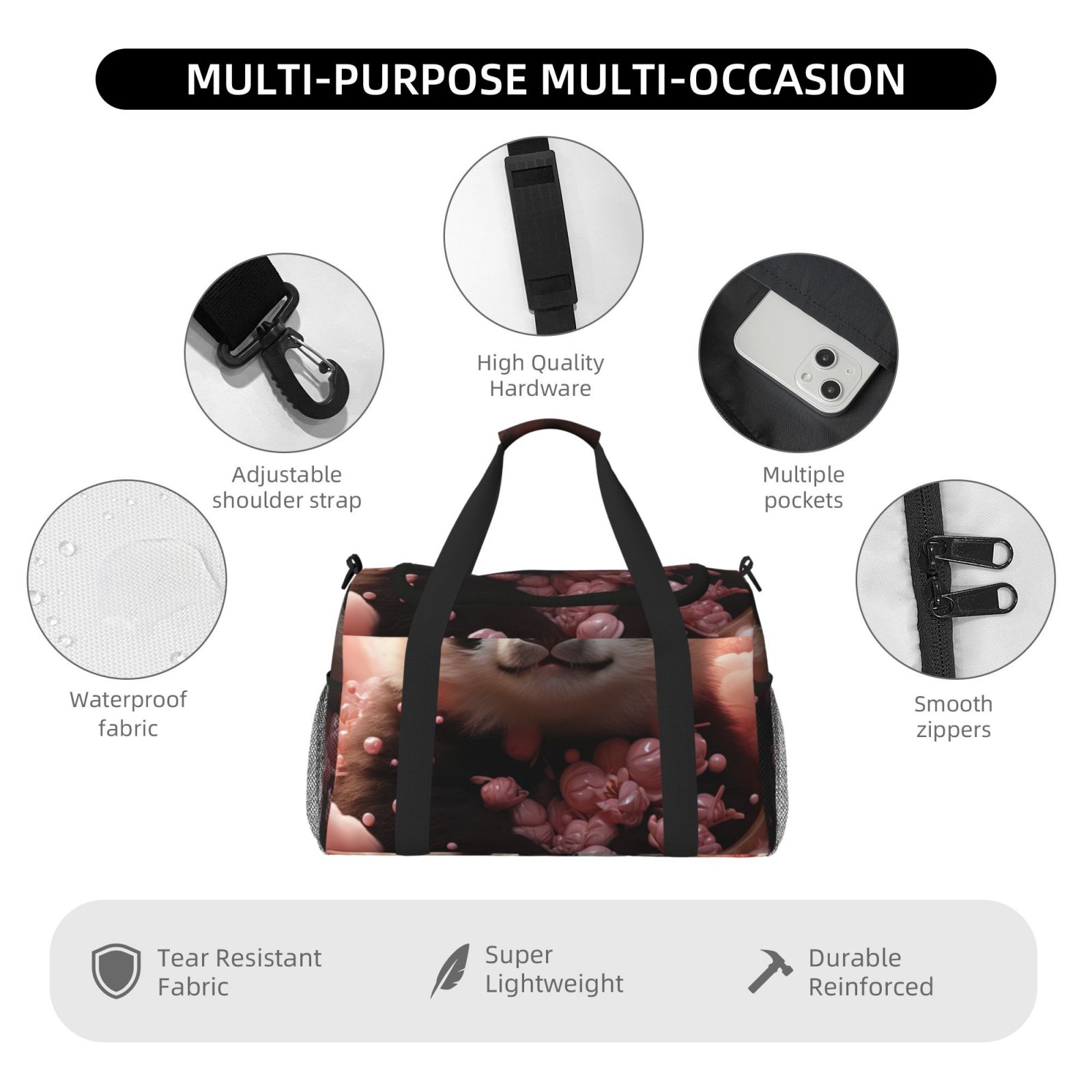 Fuzoiu Cute Cloud Panda Print Travel Duffle Bag,Carry On Tote Bags,Duffel Bag,Sport Gym Bag, Hospital Bag for Labor and Delivery, Overnight Bag,Luggage Bag