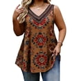 thumbnail image 3 of XUNKUSGA Débardeurs Sans Manches Grande Taille pour Femmes Décontractés Confortables Coupe Ample Tunique Col en V Mode Été Boho Floral Débardeurs pour Femmes, Café, L, 3 of 8