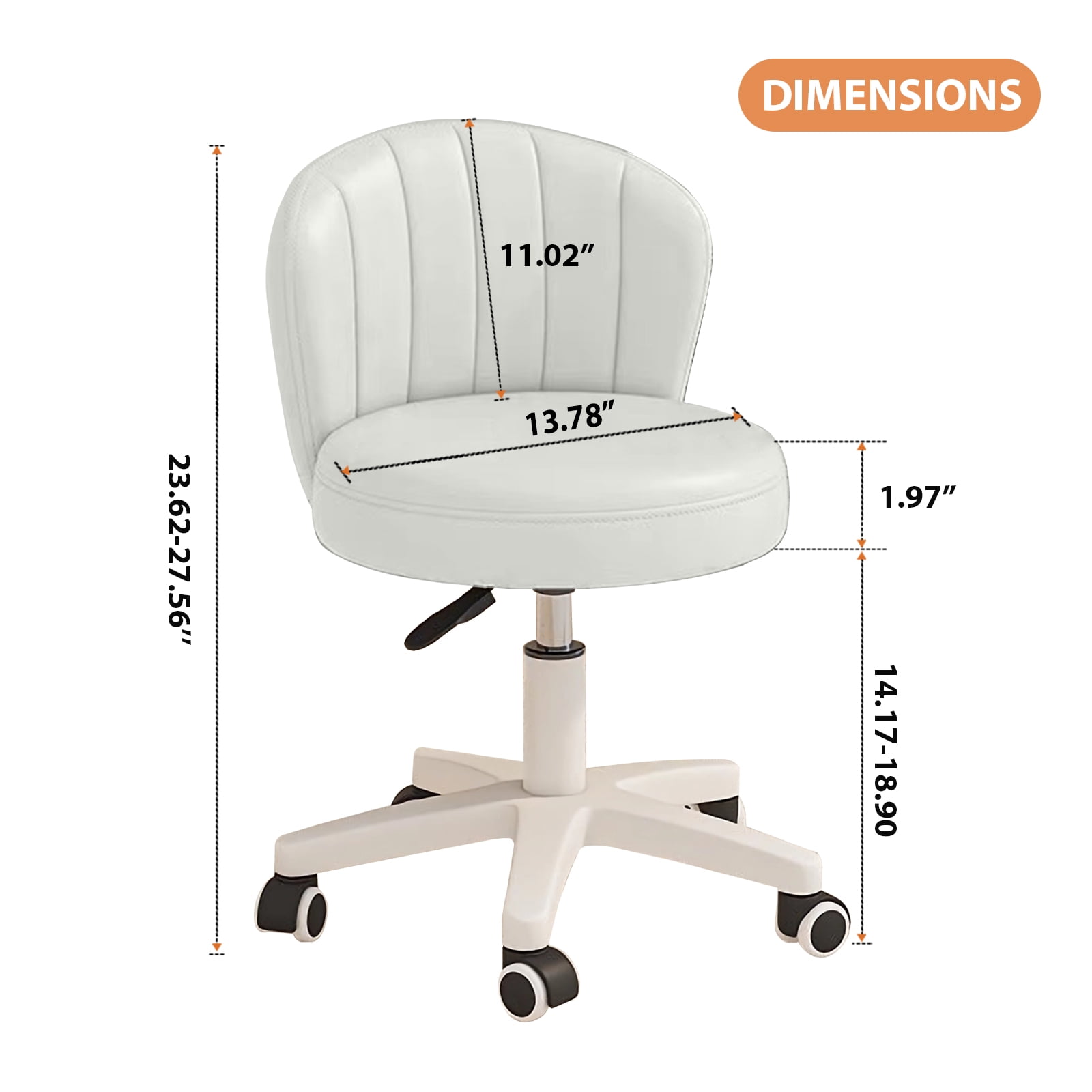 Small Round Rolling Chair with Back PU Leather Height Adjustable，Swivel Vanity Work Computer Stool for Girls and Women，White