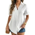 thumbnail image 2 of Women'S Cotton Button Shirt Rolled Hem Short Sleeve Shirt Women'S Summer Casual V Neck Beach Cotton Top White XXL, 2 of 8