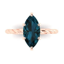2 ctw Solitaire Anniversary Ring for Women | Marquise Cut Natural London Blue Topaz | Hyperallergenic Solid 18K Rose Gold
