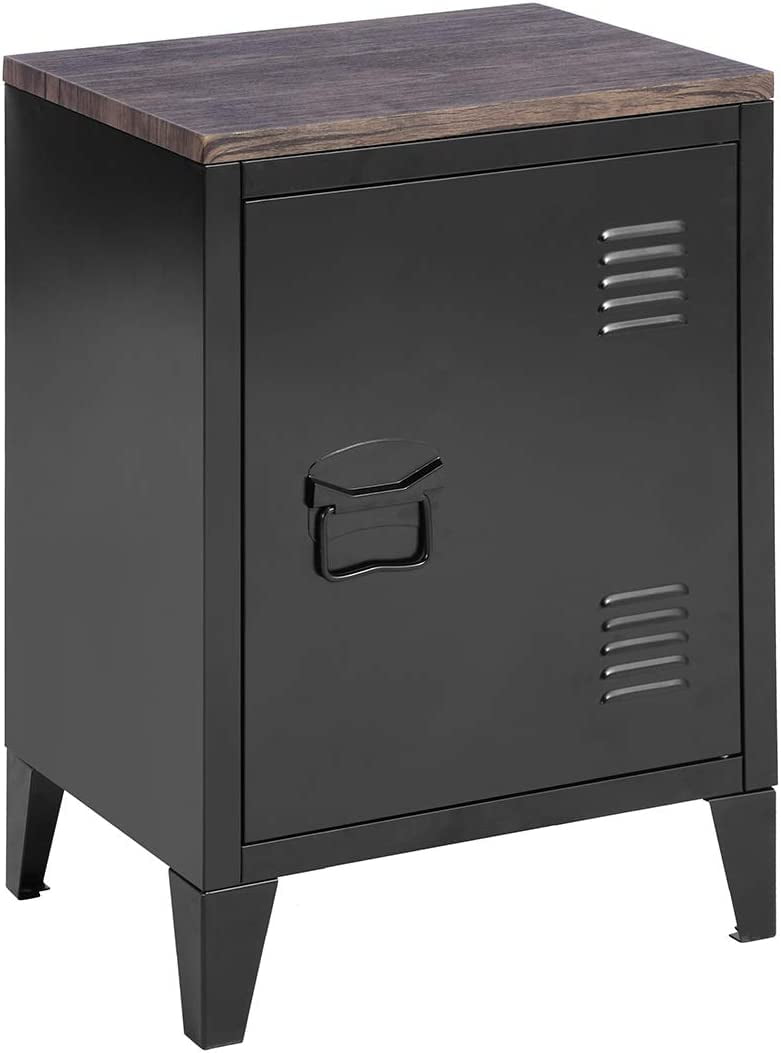 Metal Locker Nightstand for Boy Teens Bedroom with Wood Top/Door 2 Tier