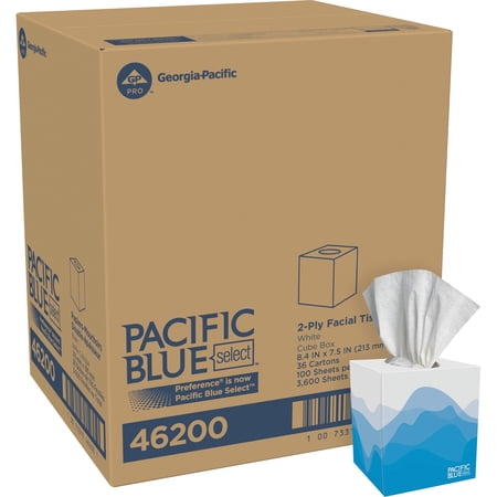 Pacific Blue Select Cube Box Facial Tissue - 2 Ply - 7.65" X 8.85" - White - Soft, Absorbent - 100 Per Box - 36 / Carton