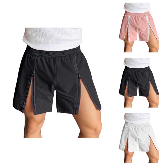 Gym Shorts Men Summer Casual Elastic Waist Front Zipper Straight Leg Relaxed Fit Athletic Workout Shorts with Pockets