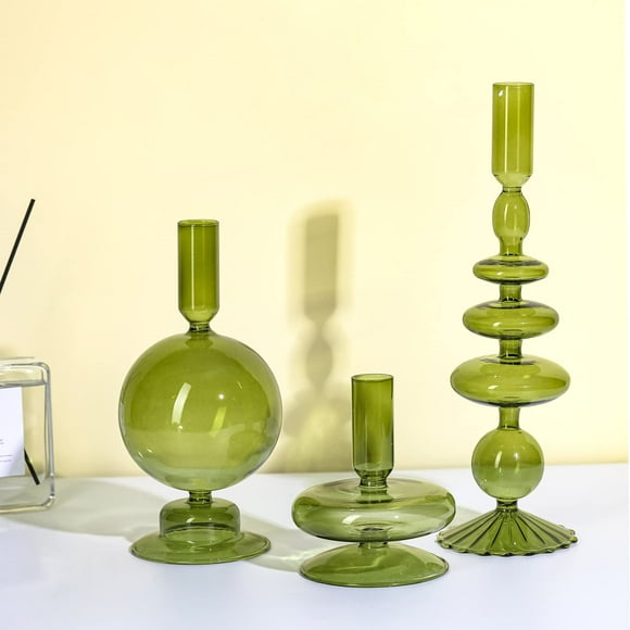 Juego de 3 portavelas de cristal Rtteri Groovy Wavy, color verde