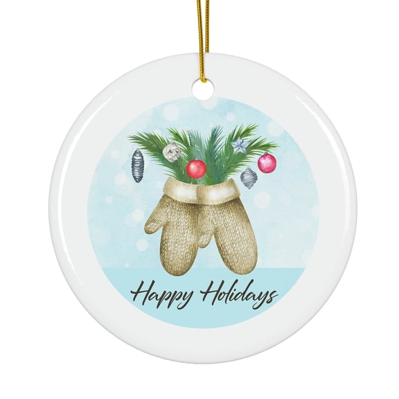 Happy Holidays Gloves Pastel Color Paint Magical Season Treasure For Gifts And Surprises Hanging Round Ornament