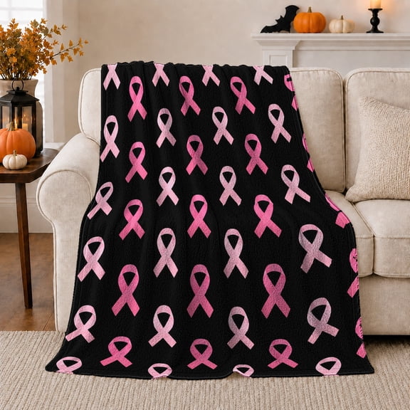 Inspiring Breast Cancer Support Pink Ribbon Awareness Pattern, Dramatic Artistic Scene, Warm Flannel Blanket for Home Library and Reading Nook, Art Lovers Housewarming Gift, Artistic Home Decor