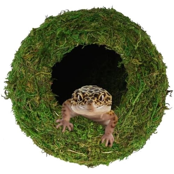 Mossy Caves, Artificial Green Moss Caves Hide for Pet Reptile Frogs and Snakes, Terrarium & Vivarium Decor, Crested Gecko Tank Decor (4" - Woodland Green)