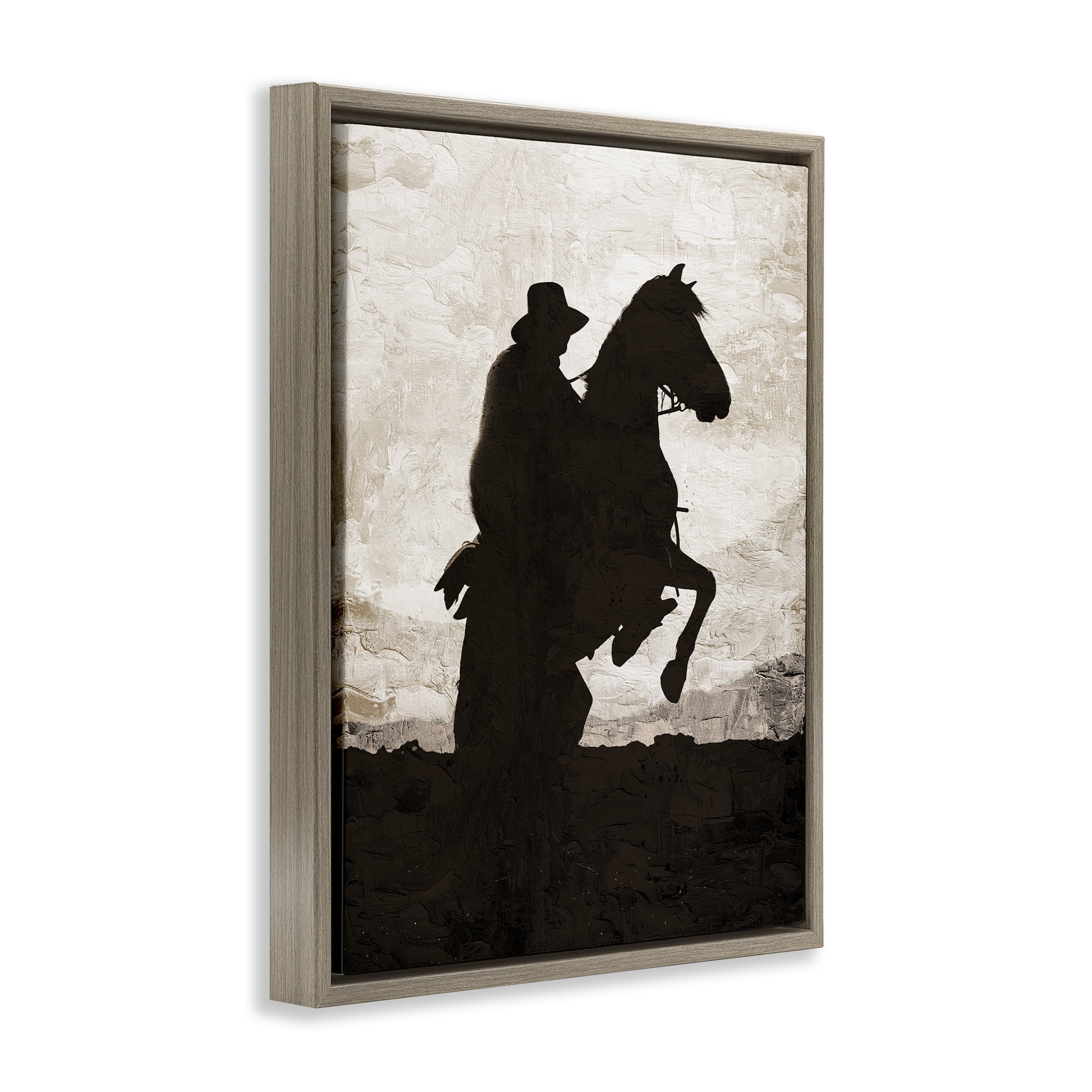 Stupell Industries Rearing Horse & Cowboy Animals Painting Brown Floater Framed Canvas Art Print Wall Art, 25 x 31