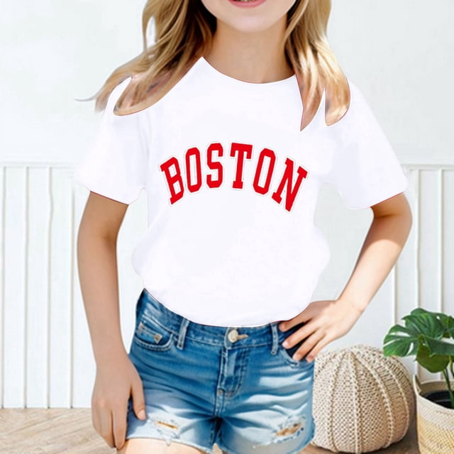 Hauts et T-Shirts pour Filles, Col Rond, Manches Courtes, Imprimé Mignon, Été, Décontracté, Ample, Mode Filles